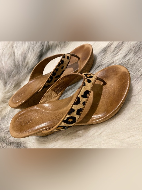 UGG Shoes - UGG Tan Leather Sandal with Leopard Print Strap